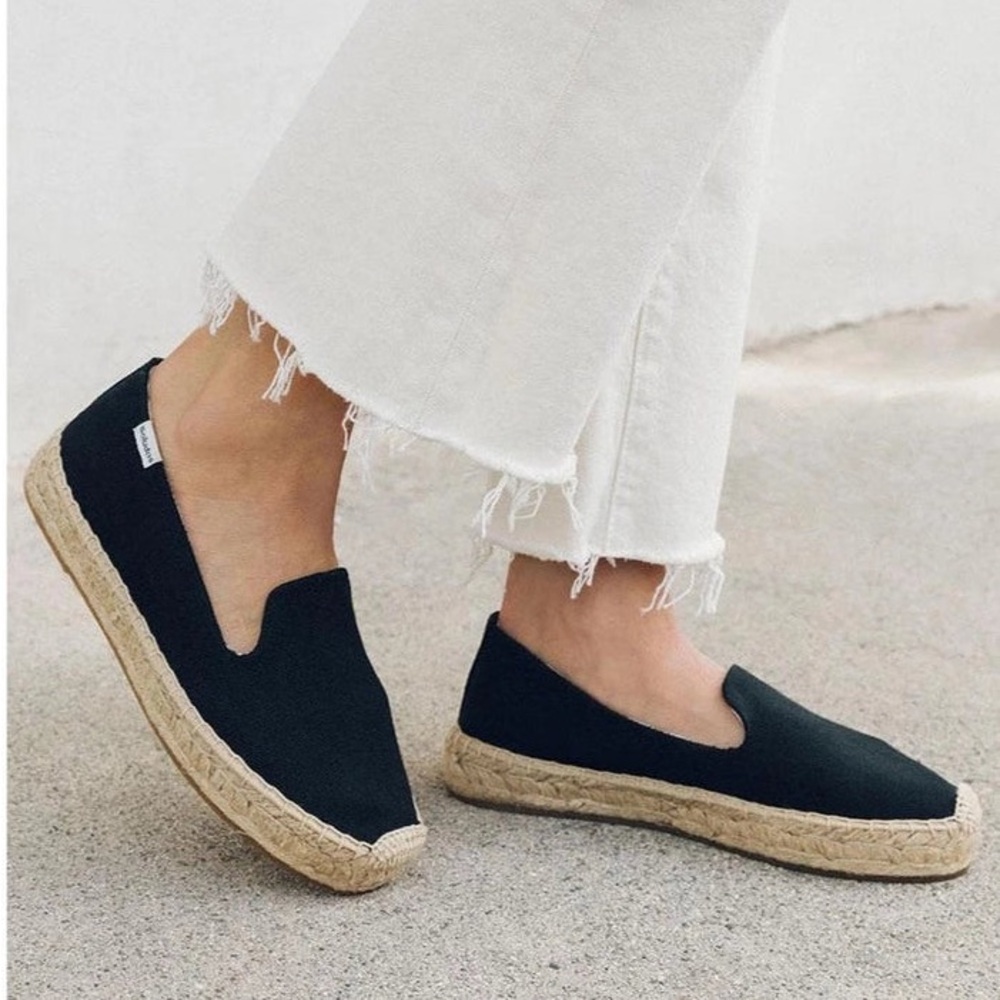 Soludos Black Canvas Espadrille Slip-Ons with Natural Jute Sole